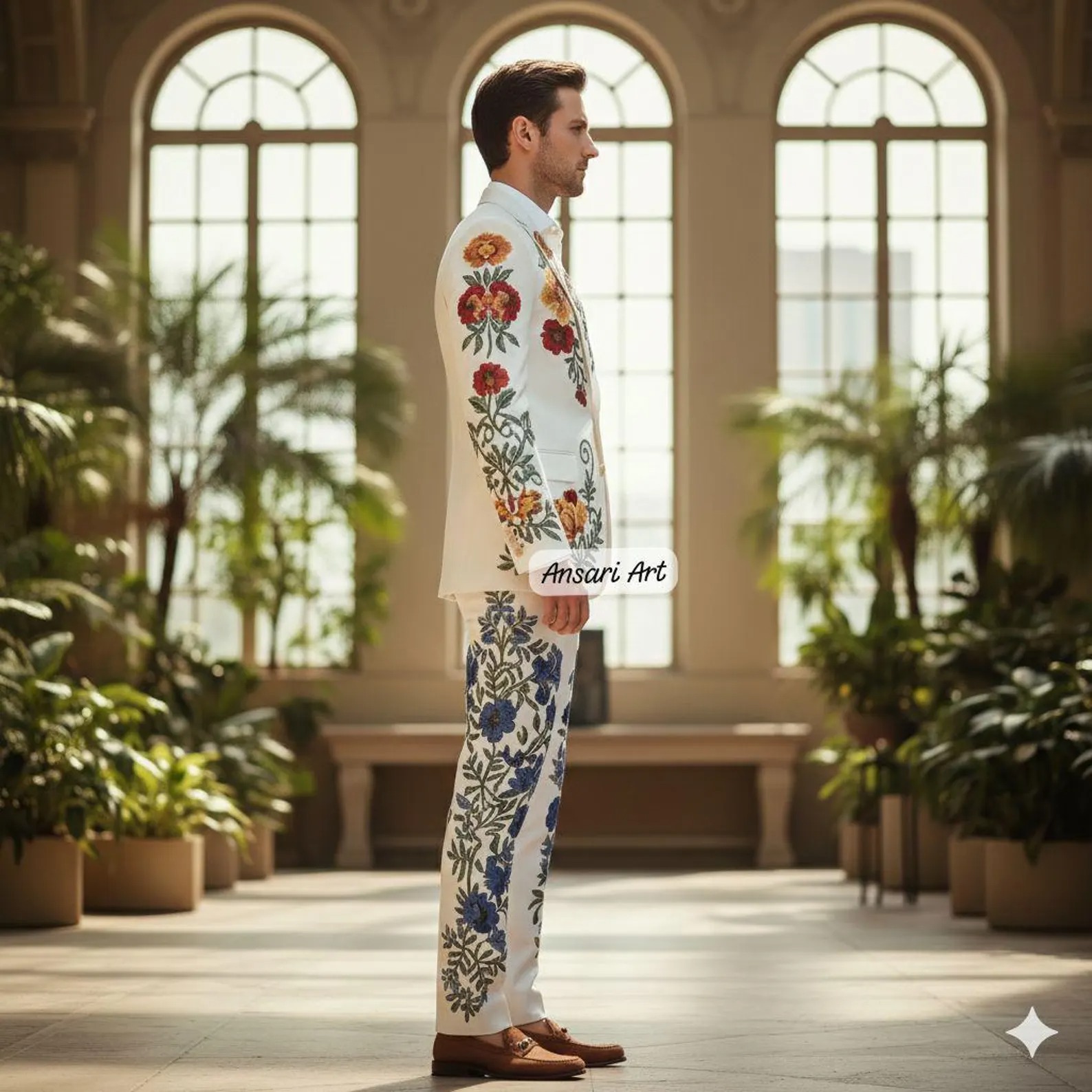 Men’s White Floral Embroidered Suit 2PC – Custom Wedding Groom Outfit, Vintage Botanical Party Wear Country Western Cowboy Cocktail Outfit - Image 5