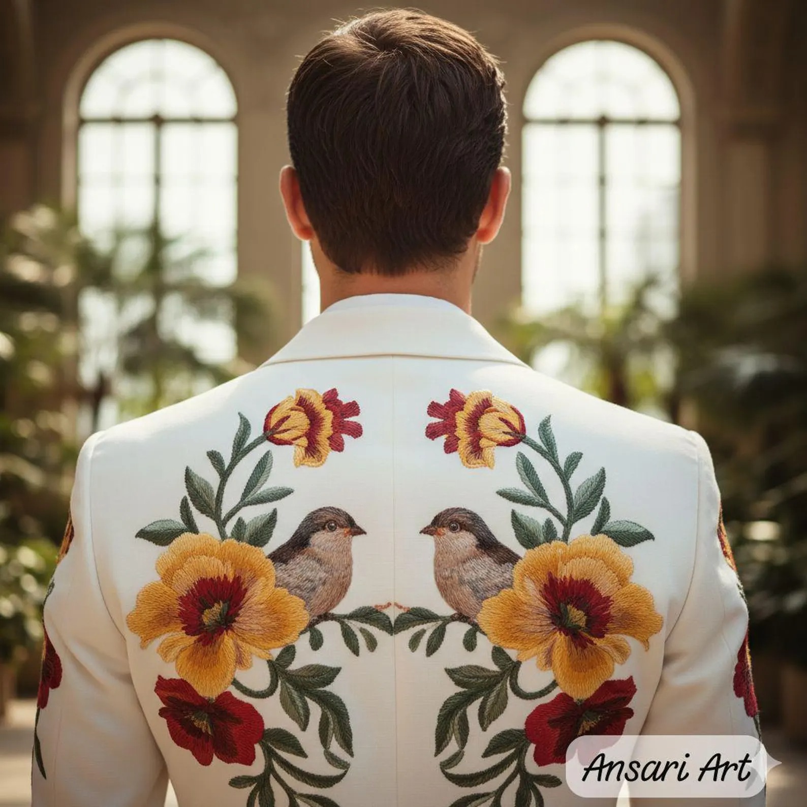 Men’s White Floral Embroidered Suit 2PC – Custom Wedding Groom Outfit, Vintage Botanical Party Wear Country Western Cowboy Cocktail Outfit - Image 4