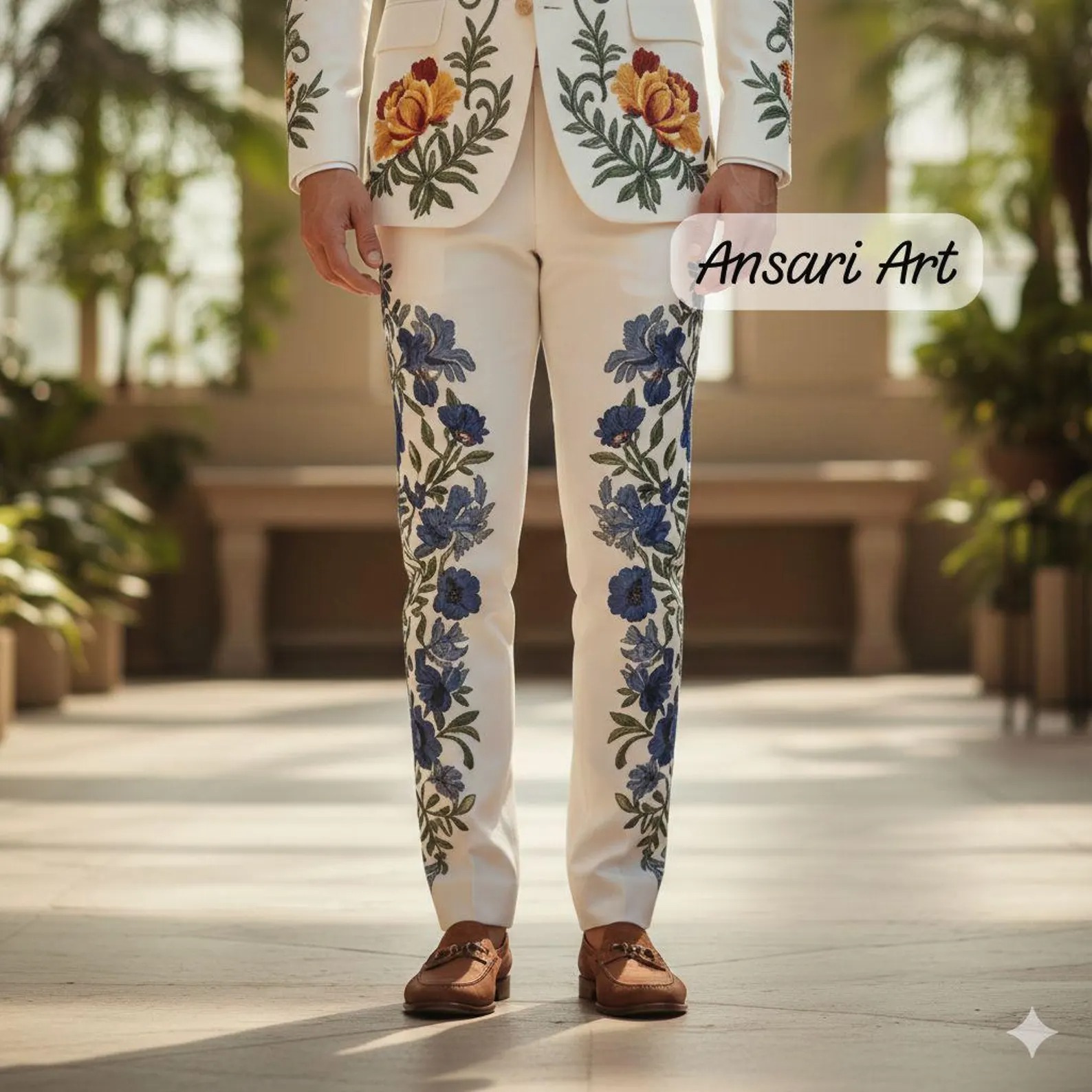 Men’s White Floral Embroidered Suit 2PC – Custom Wedding Groom Outfit, Vintage Botanical Party Wear Country Western Cowboy Cocktail Outfit - Image 6