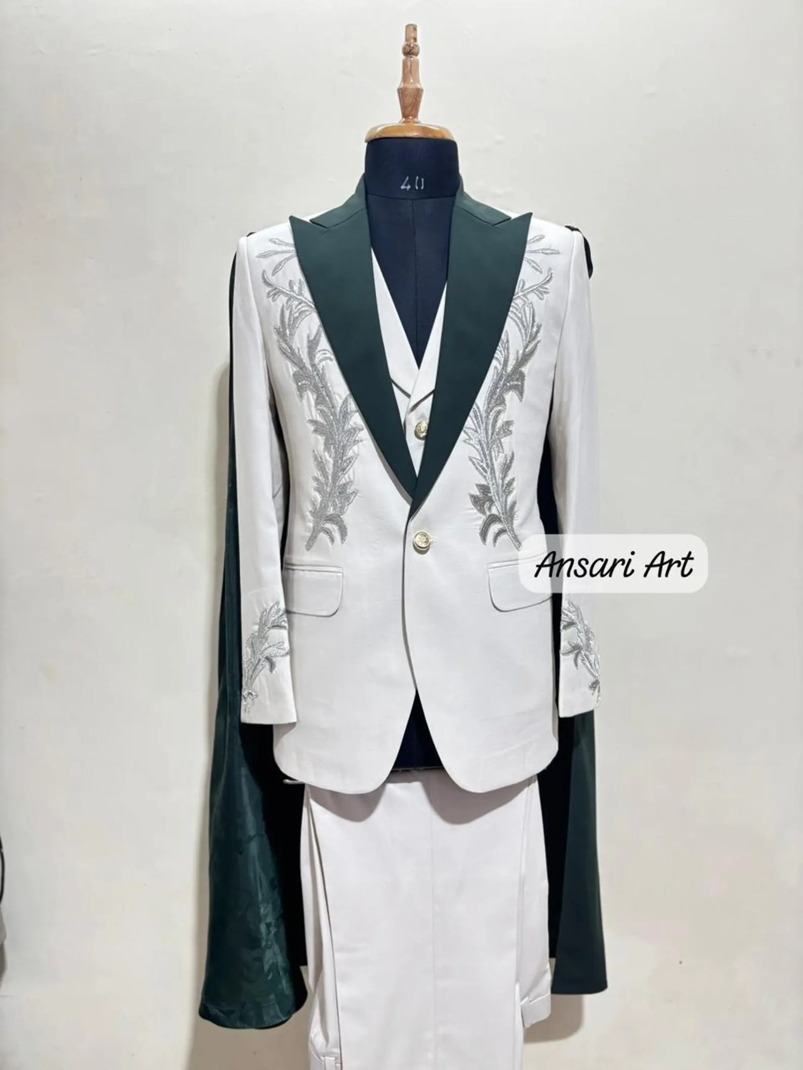 White Groom Suit with Purple Detachable Cape | Custom Gold Embroidered Tuxedo | Regal Royal Wedding Attire | Prom Statement Outfit - Image 2