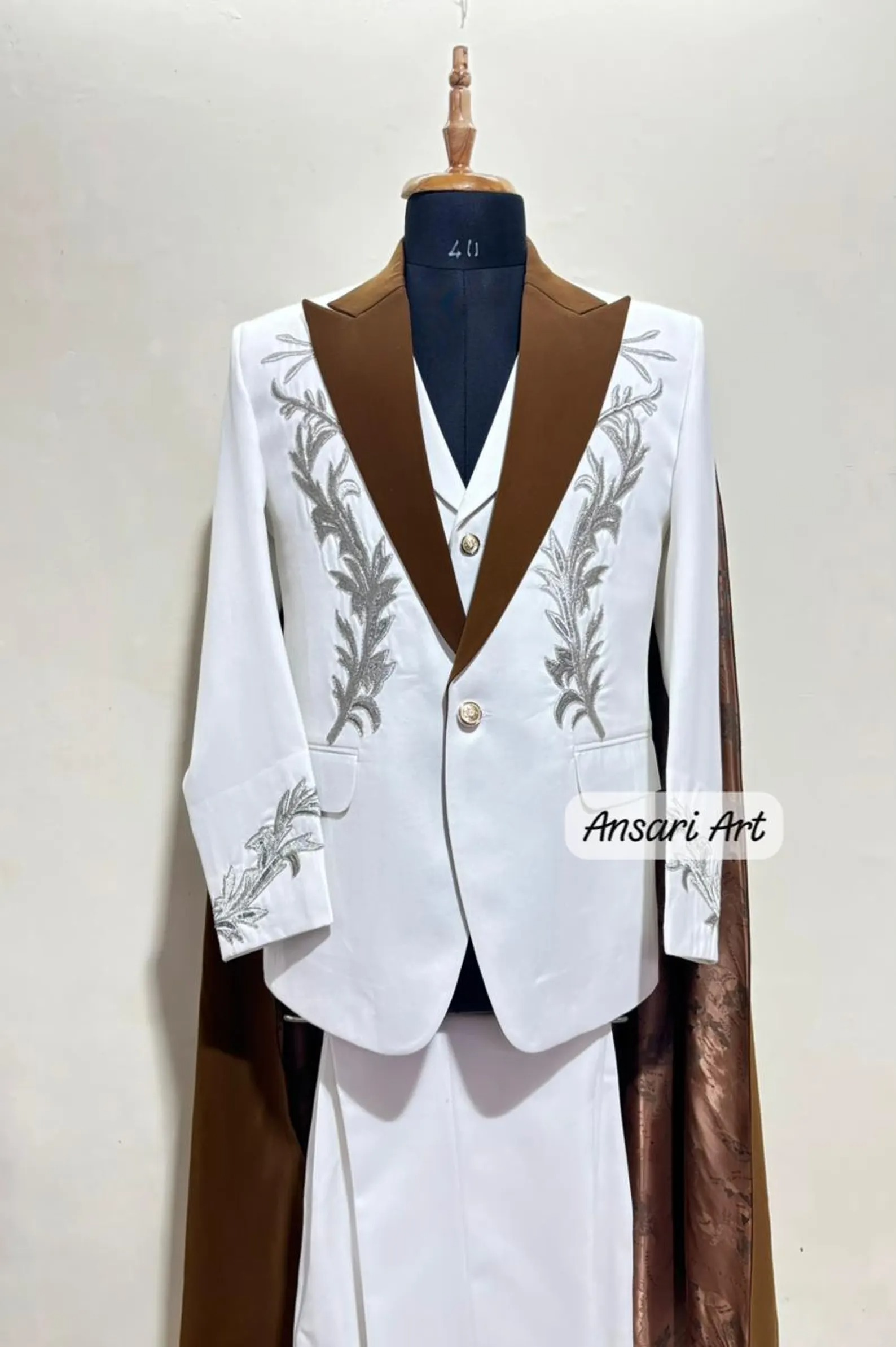 White Groom Suit with Purple Detachable Cape | Custom Gold Embroidered Tuxedo | Regal Royal Wedding Attire | Prom Statement Outfit - Image 4
