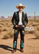 Custom Men Floral Embroidered Western Suit Nudie Style Country Music Stage Outfit Desert Cactus Rose Cowboy Suit Rhinestone Performance Wear