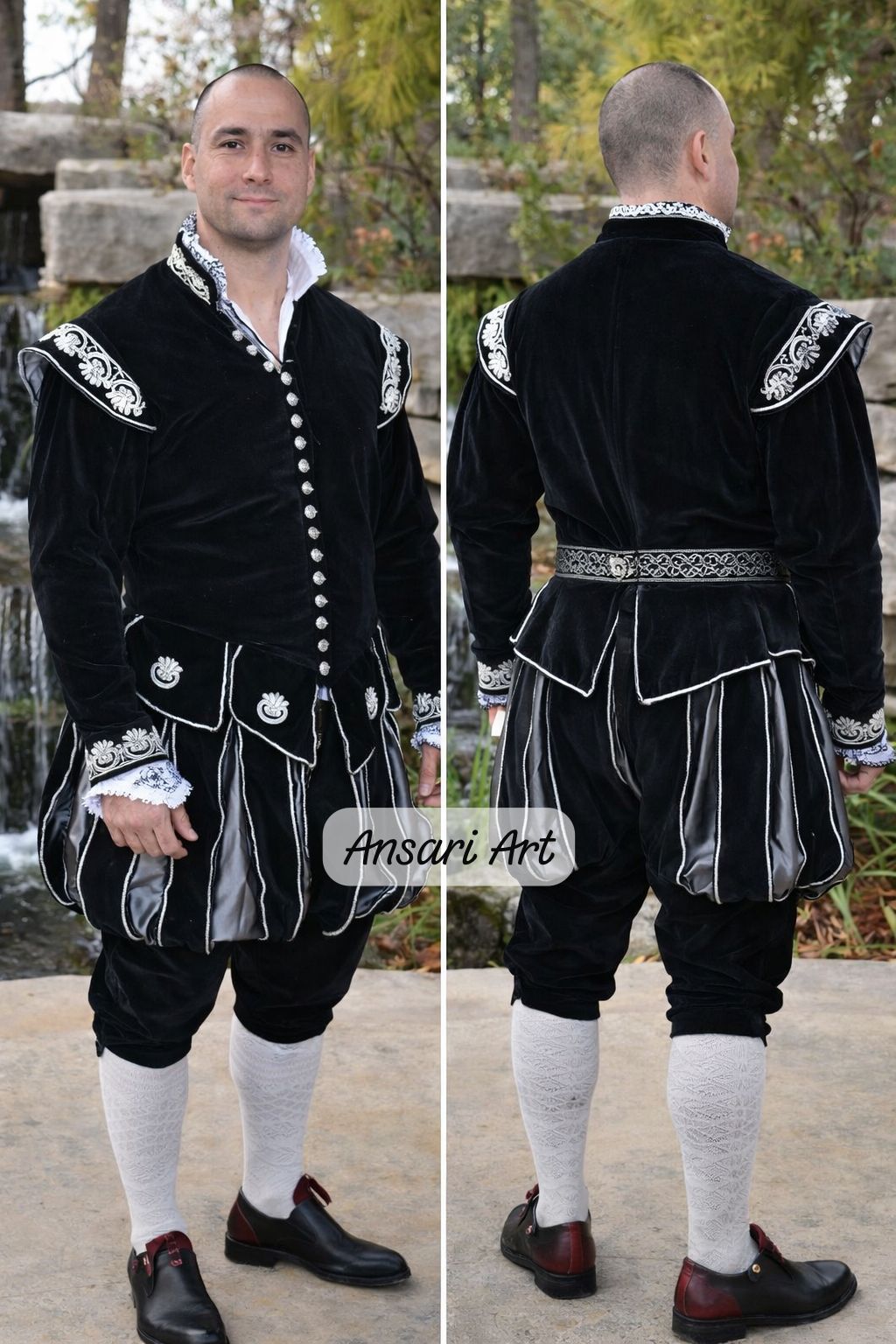 Men Renaissance Medieval Black Velvet Costume | Custom Tudor Noble Outfit | Vintage Royal LARP Wedding Groom Fair Attire
