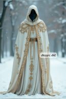 White/Ivory Hooded Wedding Cloak with Gold Embroidery | Luxury Winter Bridal Cape | Fantasy Queen or Elven Ceremony Robe