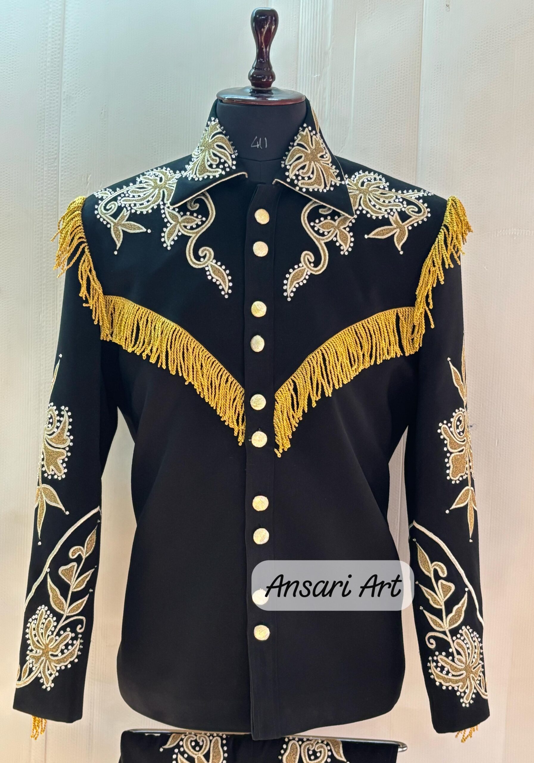 Men’s Designer Black 2Pc Customized Floral Embroidered Western Nudie Suit Bold Cowboy Suit for Weddings, Parties, and Special Occasions Set - Image 4