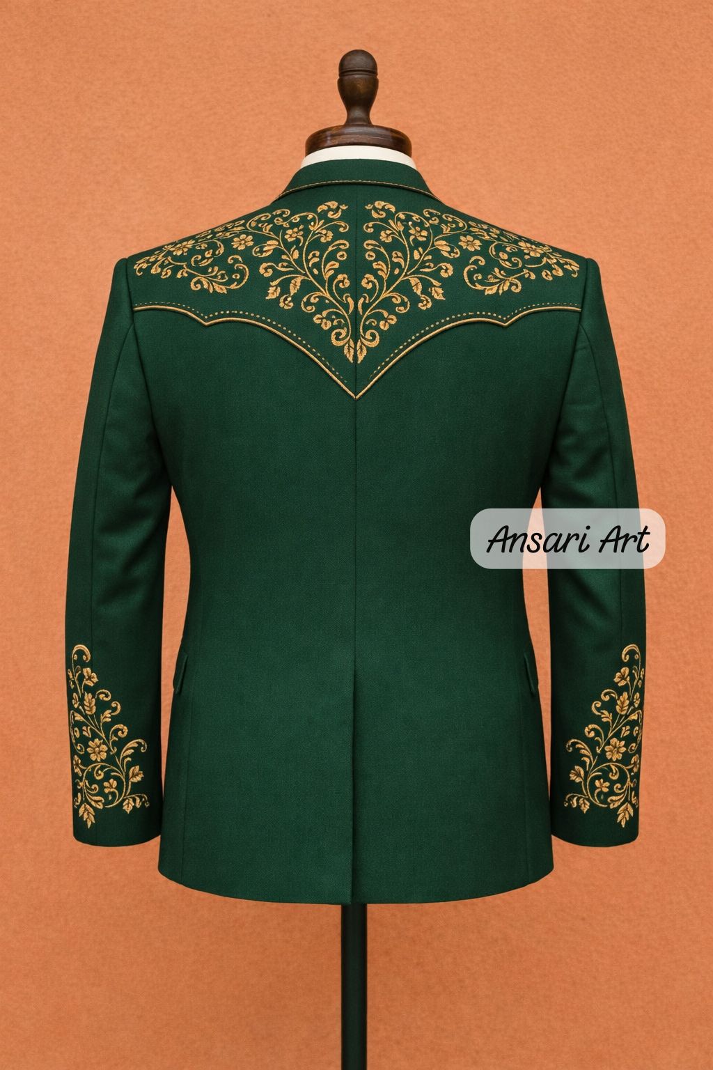 Men 2Pc Forest Green Custom Embroidered Cowboy Floral Western Nudie Suit | Retro Wedding Groom Prom Party Outfit - Image 3