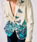 Men Ivory 2Pc Custom Western Suit Butterfly Embroidery & Rhinestone Accents Cowboy Nudie Country Western Cocktail Prom Parties Weddings Set