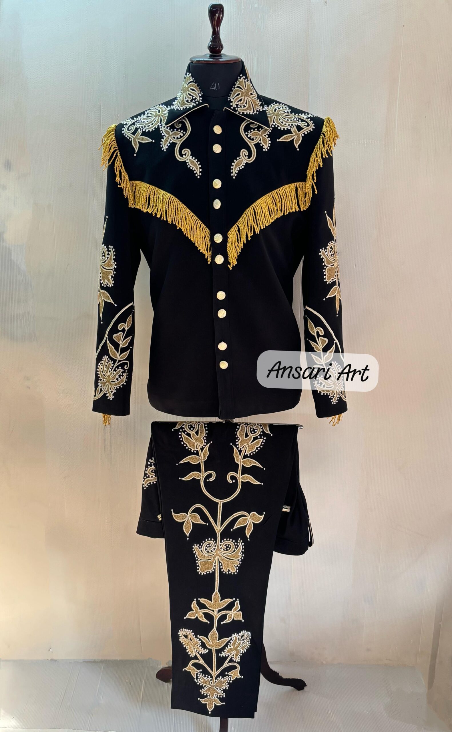 Men’s Designer Black 2Pc Customized Floral Embroidered Western Nudie Suit Bold Cowboy Suit for Weddings, Parties, and Special Occasions Set - Image 3