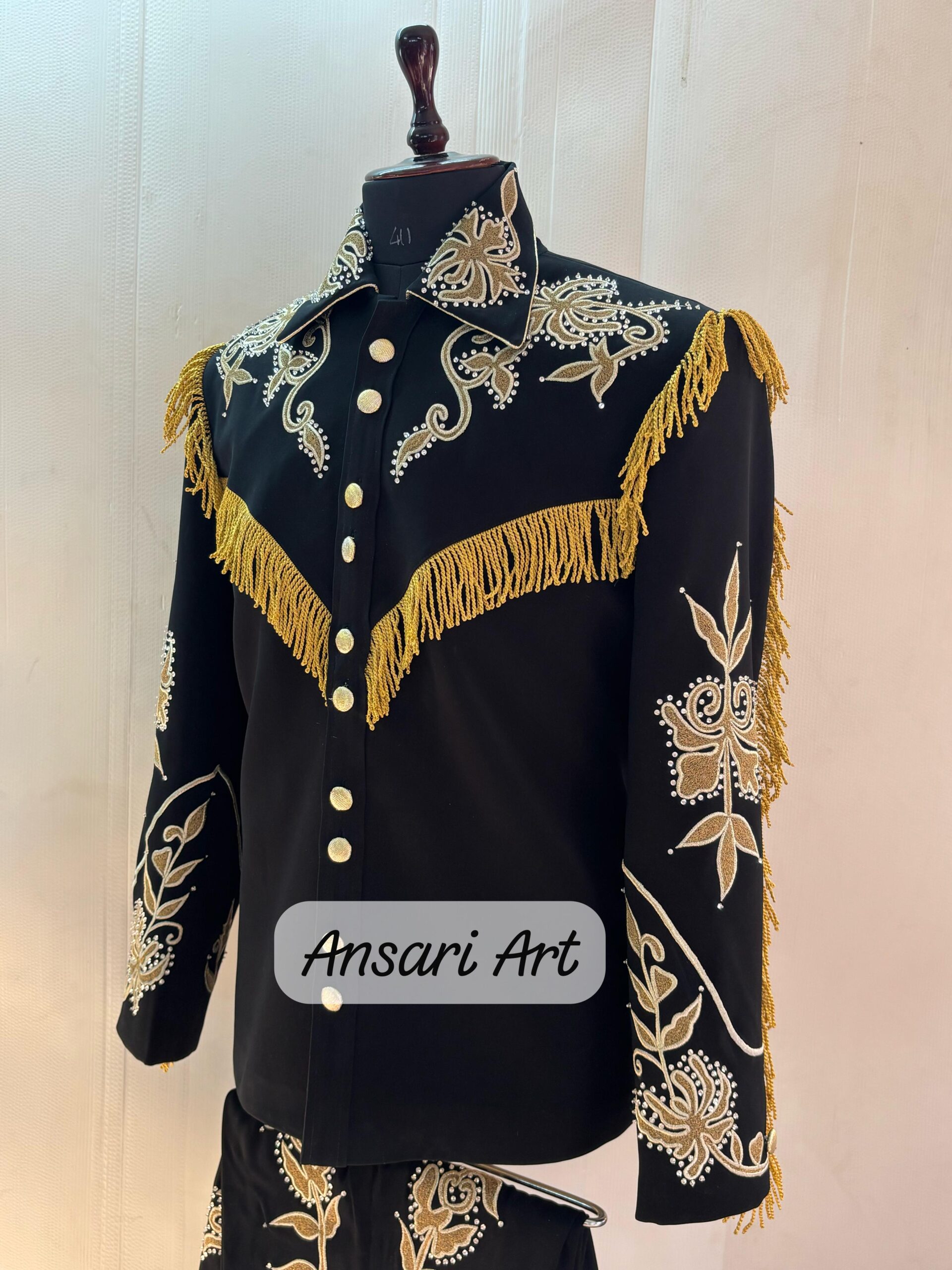 Men’s Designer Black 2Pc Customized Floral Embroidered Western Nudie Suit Bold Cowboy Suit for Weddings, Parties, and Special Occasions Set - Image 6