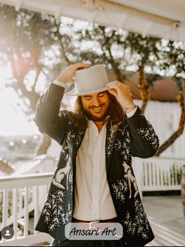 Celestial Wolf Embroidered Wedding Suit – Custom Groom Couture