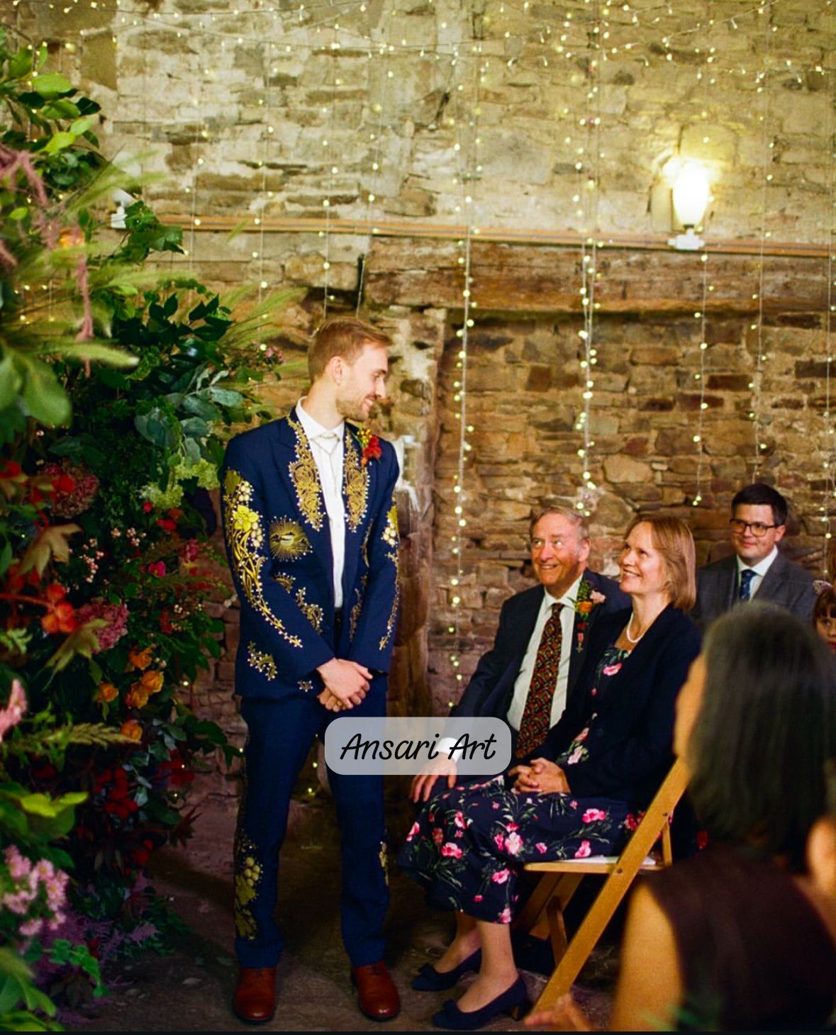 Men’s Royal Blue 2-Piece Western Suit – Golden Floral Dragon Embroidery with Rhinestones Cowboy Cocktail Prom Parties Weddings Pantsuit Set - Image 3