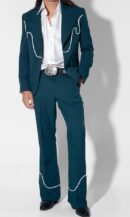 Men Greenish Blue 2Pc Customized Piping Embroidered Vintage Country Western Nudie Suit Retro Cowboy Party Wedding Groom Bespoke Outfit