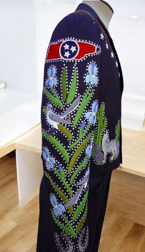 Men Blue 2Pc Vintage Western Suit Cactus Leaf Embroidered with Rhinestones A Retro-Inspired Cowboy Suit for Weddings Prom and Special Events - Image 4