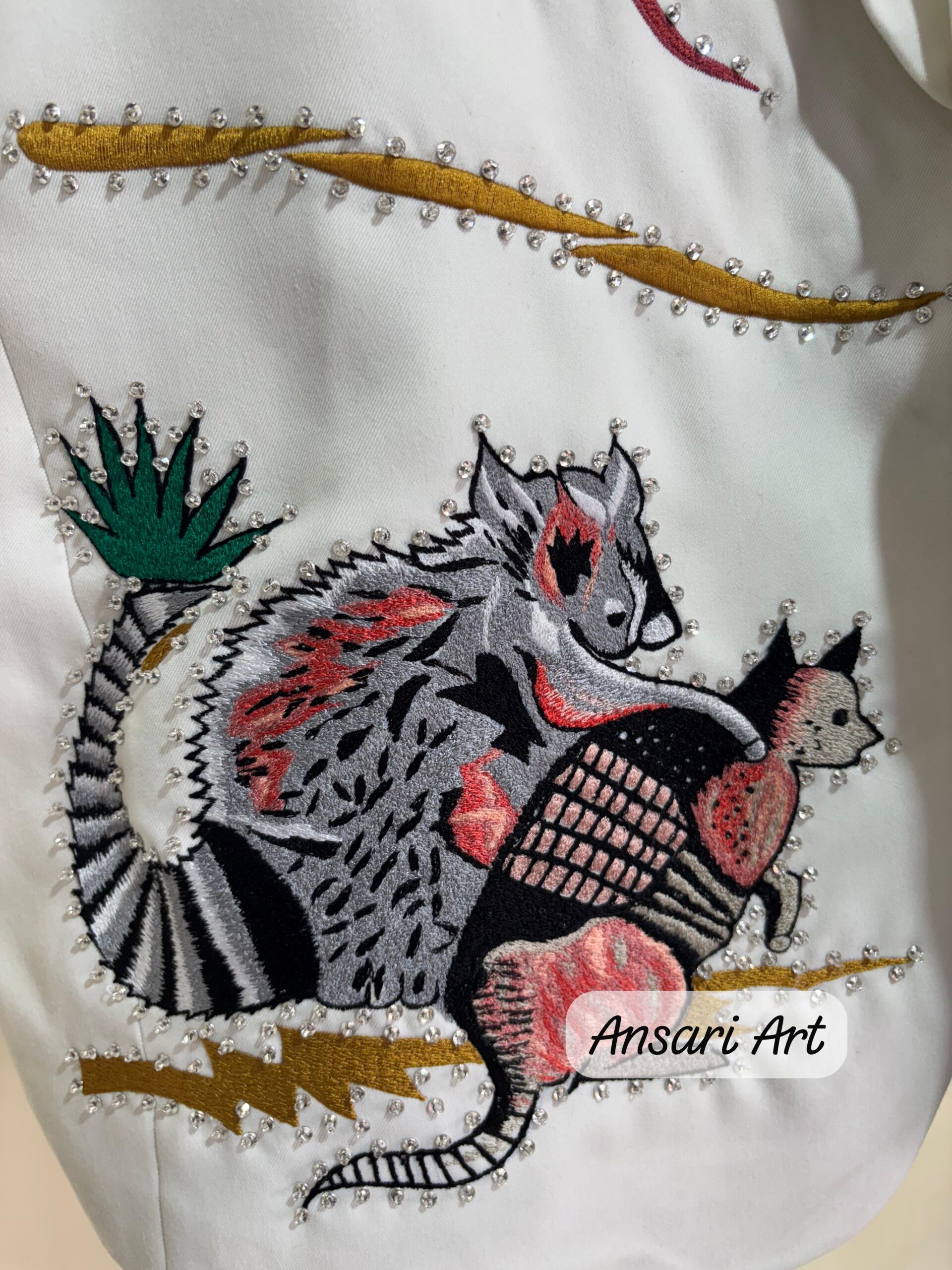 Men White Designer 2Pc Bespoke Snake Cactus & Eagle Embroidered With Rhinestones Nudie Cowboy Cocktail Prom Parties Weddings Outfit - Image 7