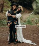 Men 2Pc Hand Embroidered Black Floral Wedding Suit for Men, Custom Boho Groom Suit, Artistic Statement Outfit