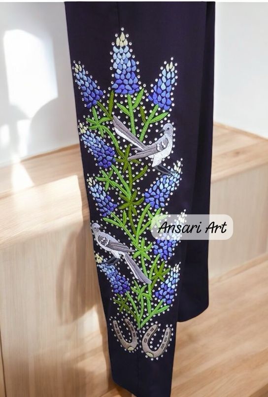 Men Blue 2Pc Vintage Western Suit Cactus Leaf Embroidered with Rhinestones A Retro-Inspired Cowboy Suit for Weddings Prom and Special Events - Image 6