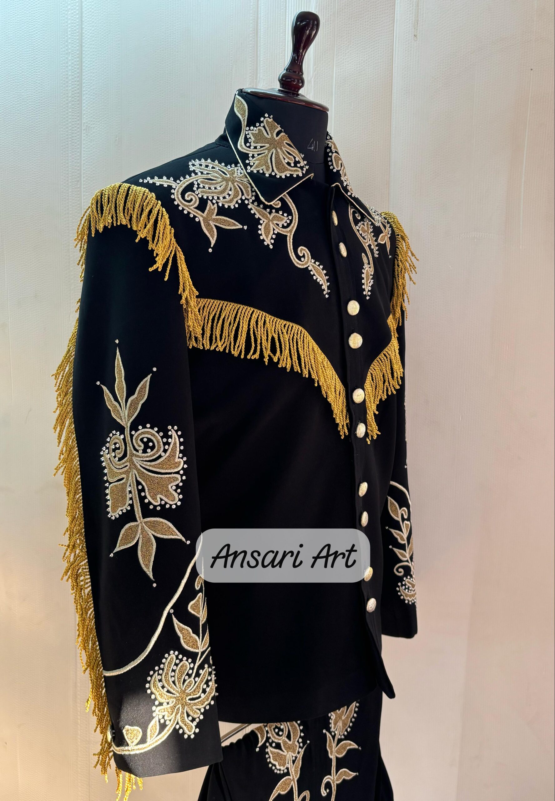 Men’s Designer Black 2Pc Customized Floral Embroidered Western Nudie Suit Bold Cowboy Suit for Weddings, Parties, and Special Occasions Set - Image 5