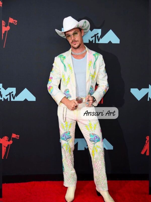 Men’s Ivory 2-Piece Western Suit – Floral & Frog Embroidery with Rhinestones Nudie Cowboy Western Weddings Cocktail Parties Groomsmen Outfit