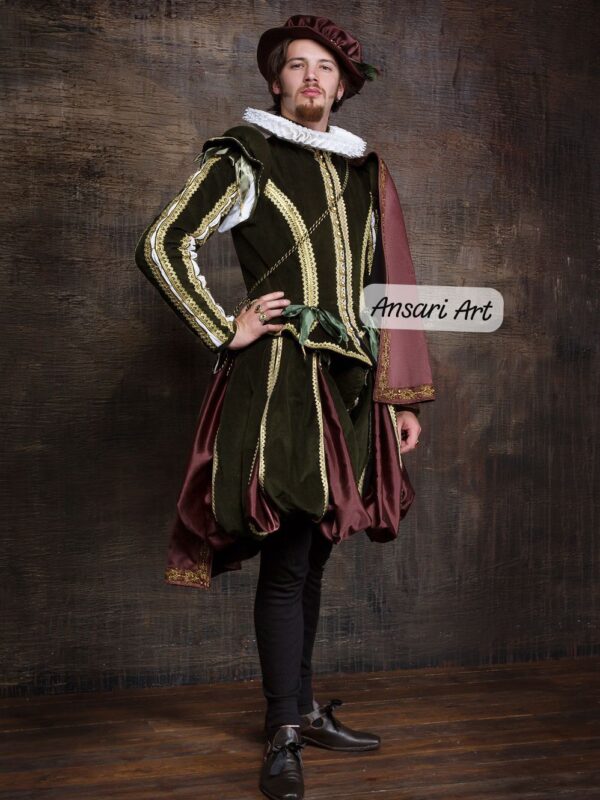 Men Renaissance Medieval Costume with Cape | Custom Tudor Noble Outfit | Vintage Royal Wedding Groom LARP Theatre Event Attire