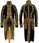 Black Gold Embroidered Military Coat for Men, Royal Princely Long Jacket, Victorian Wedding Statement Outfit