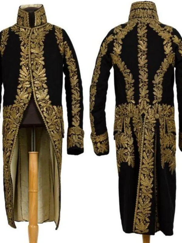 Black Gold Embroidered Military Coat for Men, Royal Princely Long Jacket, Victorian Wedding Statement Outfit