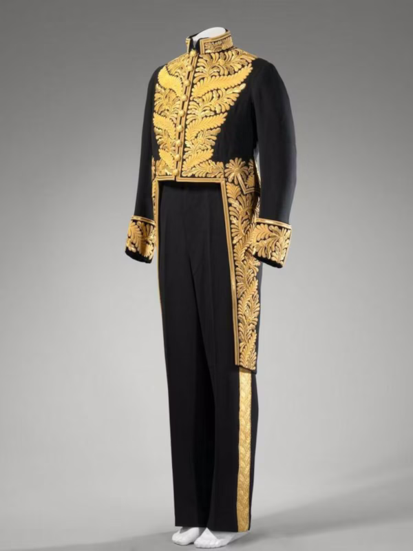 Men's Black Rococo Suit: Gold Embroidered Masquerade Costume Tailcoat Pant Set