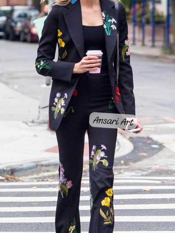 Women’s Custom Black 2-Piece Floral Embroidered Nudie Suit | Boho Western Bride & Formal Outfit | Premium Handmade Design Cowgirl Nudie Set