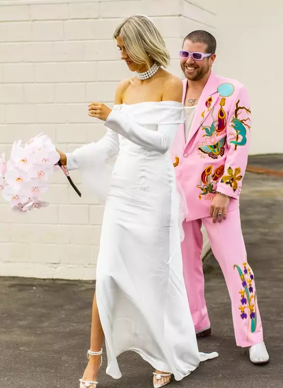 Men Light Pink 2Pc Customized Floral Flames & Snake Embroidered Western Nudie Suit A Daring Cowboy Suit for Weddings, Prom Special Events