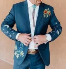 Custom Embroidered Groom Jacket, Blue Wedding Blazer with Floral Art, Handmade Luxury Suit for Groom, Unique Wedding Wear Suit Pant Set
