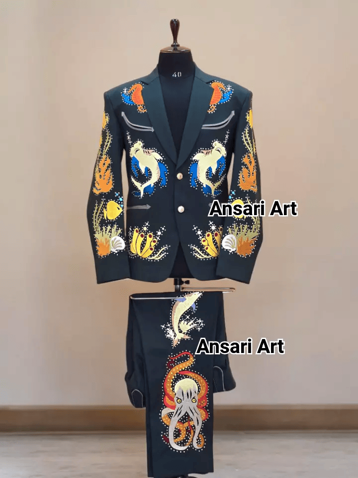 Men’s Designer Green 2-Piece Customized Ocean-Themed Embroidered Western Suit A Unique Cowboy Suit for Weddings, Prom, and Special Occasions - Image 3