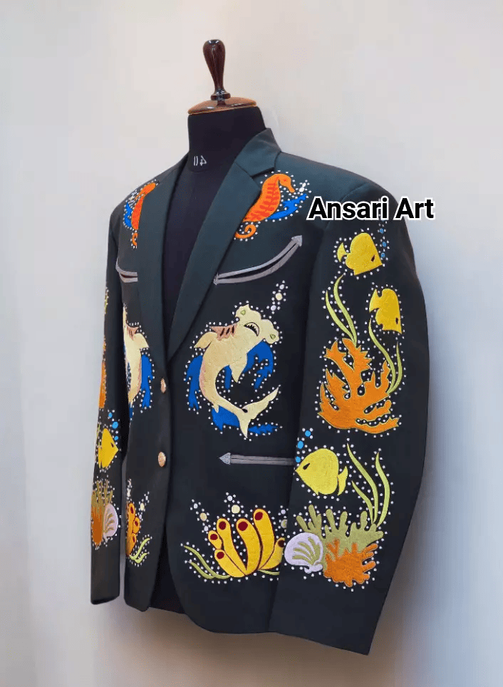 Men’s Designer Green 2-Piece Customized Ocean-Themed Embroidered Western Suit A Unique Cowboy Suit for Weddings, Prom, and Special Occasions - Image 4