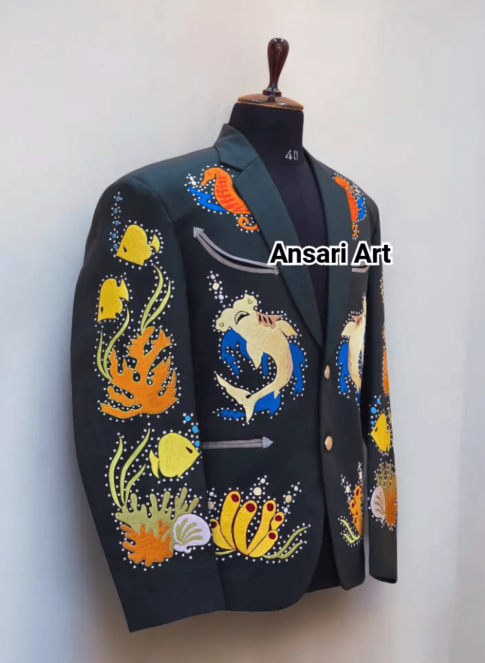 Men’s Designer Green 2-Piece Customized Ocean-Themed Embroidered Western Suit A Unique Cowboy Suit for Weddings, Prom, and Special Occasions - Image 5