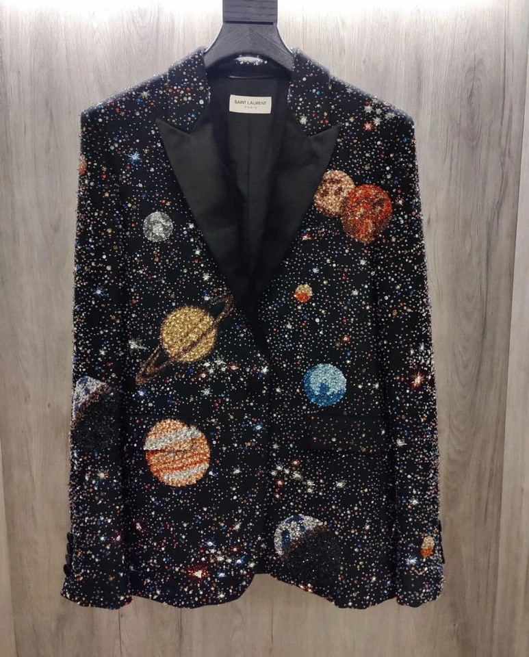Men Designer Black 2Pc Customized Space Planet Embroidered Western Suit A Cosmic-Inspired Cowboy Suit for Weddings, Prom Special Occasions