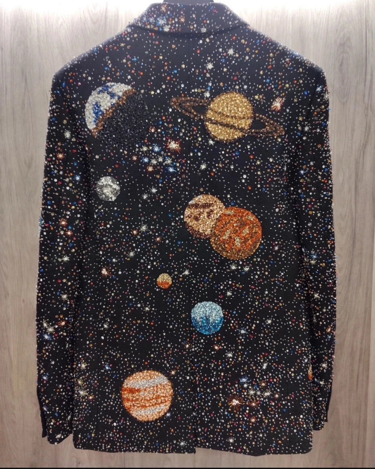 Men Designer Black 2Pc Customized Space Planet Embroidered Western Suit A Cosmic-Inspired Cowboy Suit for Weddings, Prom Special Occasions - Image 2