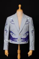 Men Sky Blue 2Pc Bespoke Country Western Suit Floral & Crocodile Embroidered Rhinestones Nudie Groomsmen Cowboy Cocktail Wedding Prom Outfit