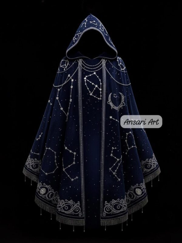 Luxury Celestial Hooded Cloak, Deep Blue Velvet Starlight Robe, Gothic Wedding or Cosplay Fantasy Wear