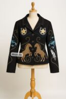 Unisex Black 2Pc Customized Western Nudie Suit – Horse, Eagle & Scorpion Embroidery Rhinestones  Prom, Wedding, Cocktail Party, Groom Outfit