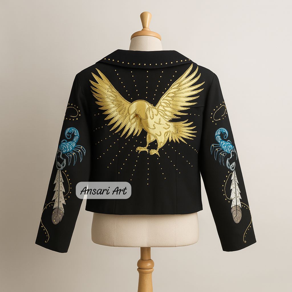 Unisex Black 2Pc Customized Western Nudie Suit – Horse, Eagle & Scorpion Embroidery Rhinestones Prom, Wedding, Cocktail Party, Groom Outfit - Image 2