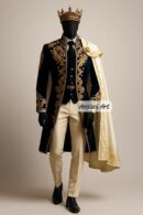 Men Royal Blue Velvet King Costume. Gold Embroidered Frock Coat & Cape. Luxury Prince/Historical Military Attire.