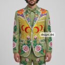 Men Designer Green 2Pc Customized Embroidered Country Western Suit Roses, Sun, Moon& Sacred Heart Detailing Wedding, Party, and Stage Outfit
