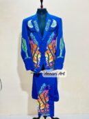 Men's Royal Blue 2Pc Bespoke Western Suit Floral Embroidery & Rhinestones Handmade Custom Tailored | Vintage Country Western Rockstar Style