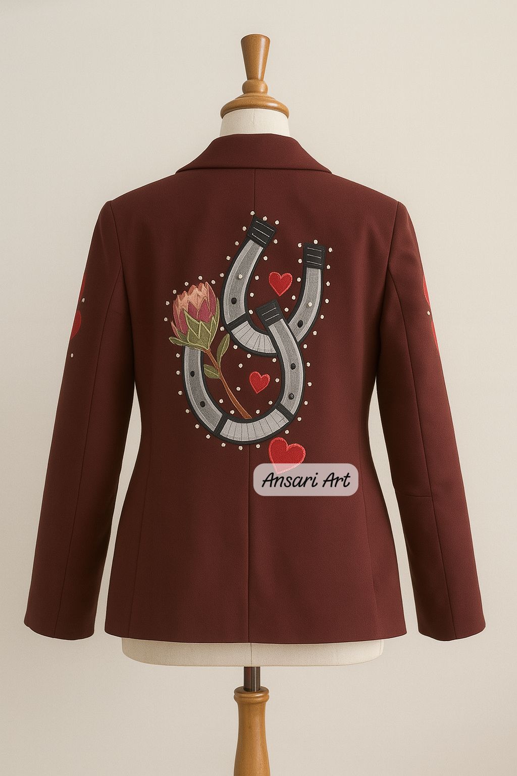 Unisex Maroon 2Pc Customized Western Nudie Suit – Squirrel & Floral Embroidery Rhinestones | Cowboy Prom, Wedding, Groom, or Party Outfit - Image 2