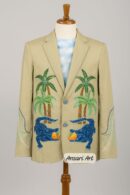 Men 2Pc Green Customized Alligator Tree Embroidered Rhinestones Country Western Nudie Suit Cowboy Vintage Wedding Party Groom Outfit