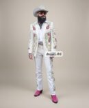 Men's White Embroidered 2Pc Suit - Western Wedding. Colorful Paisley Pattern Blazer & Trousers. Nudie Cocktail Cowboy Stage Wear.
