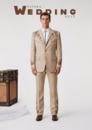 Men’s 2-Piece Beige Customized Floral Embroidered Vintage Country Western Nudie Suit, Retro Cowboy Wedding Groom Outfit