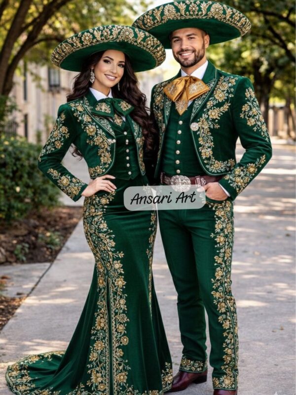 Matching Charro Wedding Outfits for Couple | Embroidered Mariachi Bride & Groom Suit Set | Custom Mexican Wedding Attire