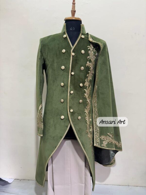 Royal Green Prince Costume Men’s Regal Tailcoat with Embroidered Cape, Renaissance Victorian Cosplay Outfit Wedding Party Attire Halloween