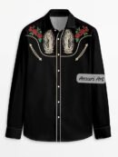 Black Floral Embroidered Western Shirt Men's Black Floral Cowboy Shirt, Gothic Western Stage Wear, Nudie Suit Style Monochrome Country Shirt