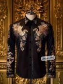 Gold Eagle Embroidered Western Shirt Men's Black Luxury Button Down Americana Cowboy Shirt Gothic Gold Embroidery Top Handcrafted Stage Wear