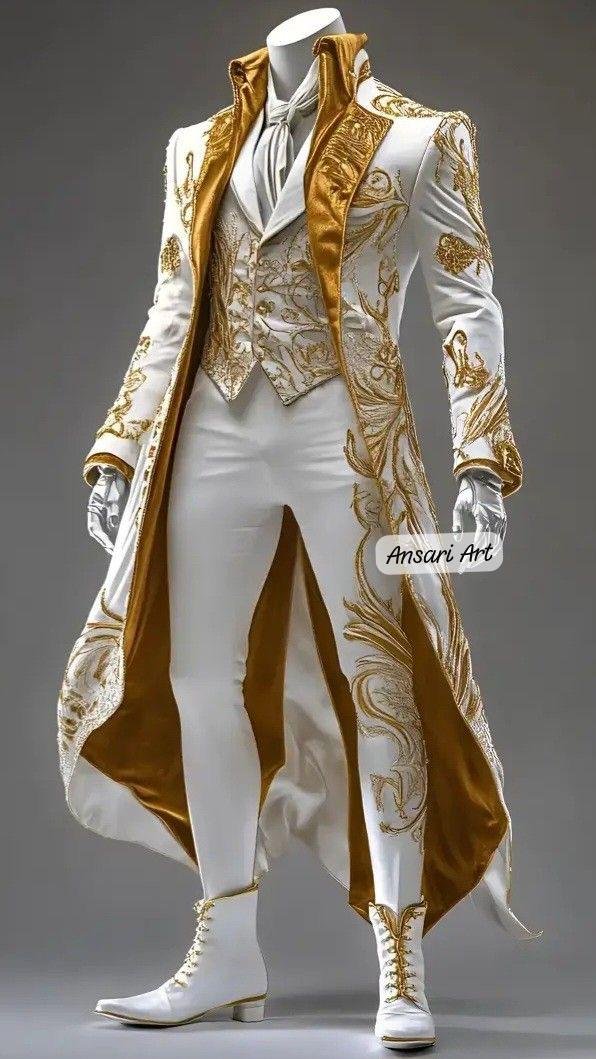 Royal Prince Costume White & Gold Embroidered Men's Wedding Suit - Fairy Tale King Outfit - Luxury Stage Wear - Regal Cosplay Tailcoat